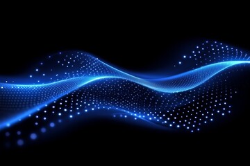 Dynamic blue waves with glowing dots create a mesmerizing visual effect in an abstract artwork