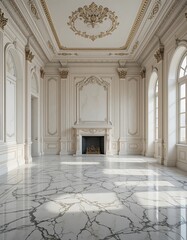 Obraz premium Opulent Interior, Elegant Room with Marble Floor and Decorative Details