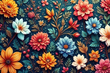 Intricate, flowing floral design, continuous pattern, fabric, flower, graphics