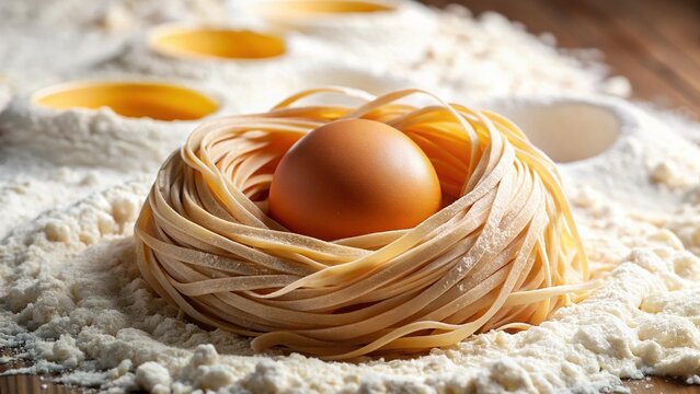 Egg in Flour and Fedelini Pasta - Cooking Ingredient Photo