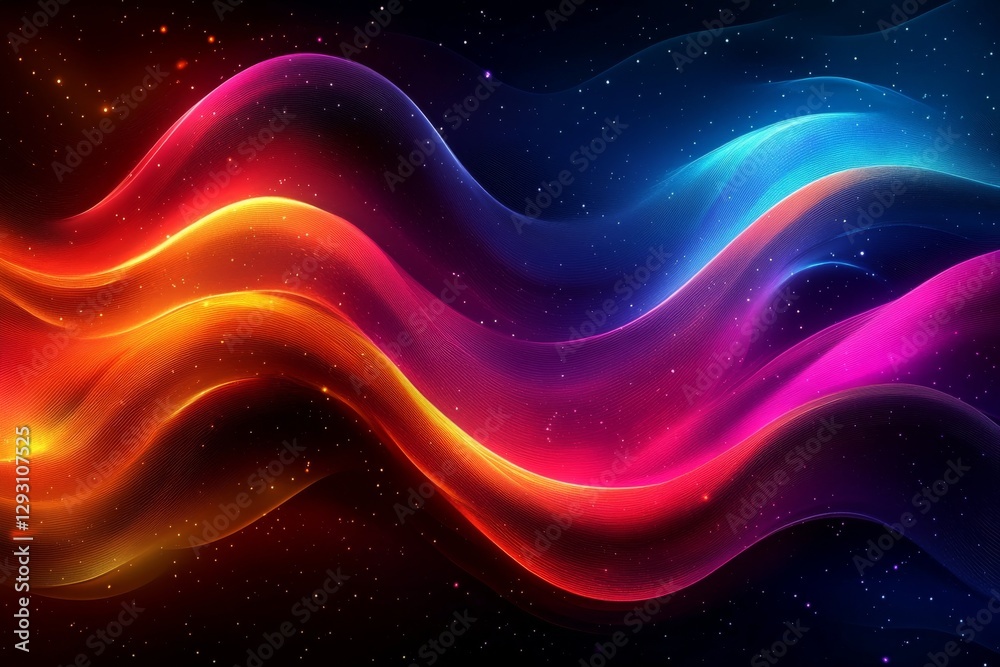 Poster colorful abstract waves illuminated by light in a dark space background create a mesmerizing visual 