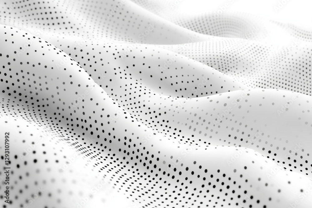 Poster flowing patterns of black dots on white fabric create a dynamic visual texture in a studio setting