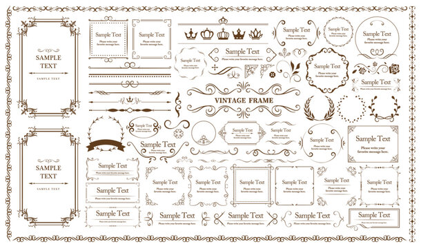 Set of Decorative vintage frames and borders set, antique ornate classic floral ornament. Vector design..eps