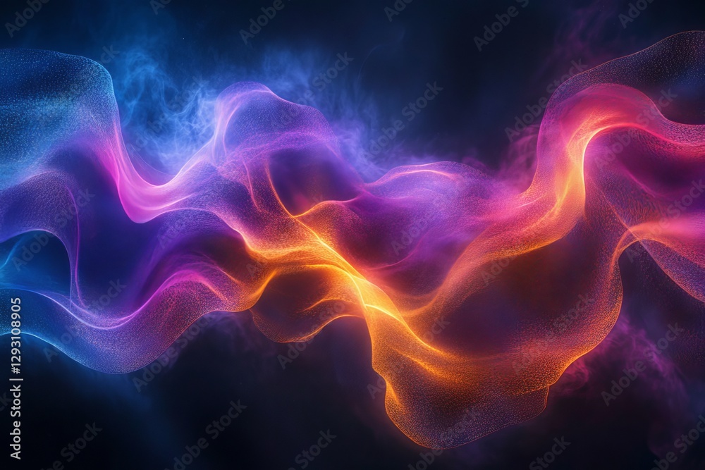 Poster colorful abstract flowing waves create a mesmerizing visual effect in a dark setting
