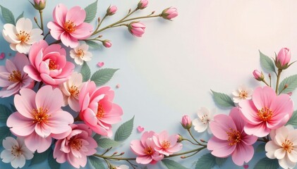 Fototapeta premium Soft, pastel floral pattern; intertwining blossoms, smooth curves , airy, seamless