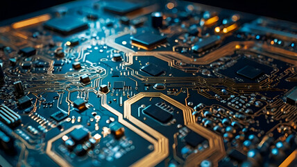 Fototapeta premium electronic circuit board, Futuristic Neural Circuit Board Showcasing Advanced Technology and Digital Innovation Background