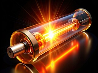 Glowing Orange Energy Beam in Dark Tube - Abstract Stock Photo