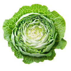Obraz premium Extreme front view of a perfectly beautiful hyperrealistic single raw raw cabbage vegetable slice isolated on a white transparent background