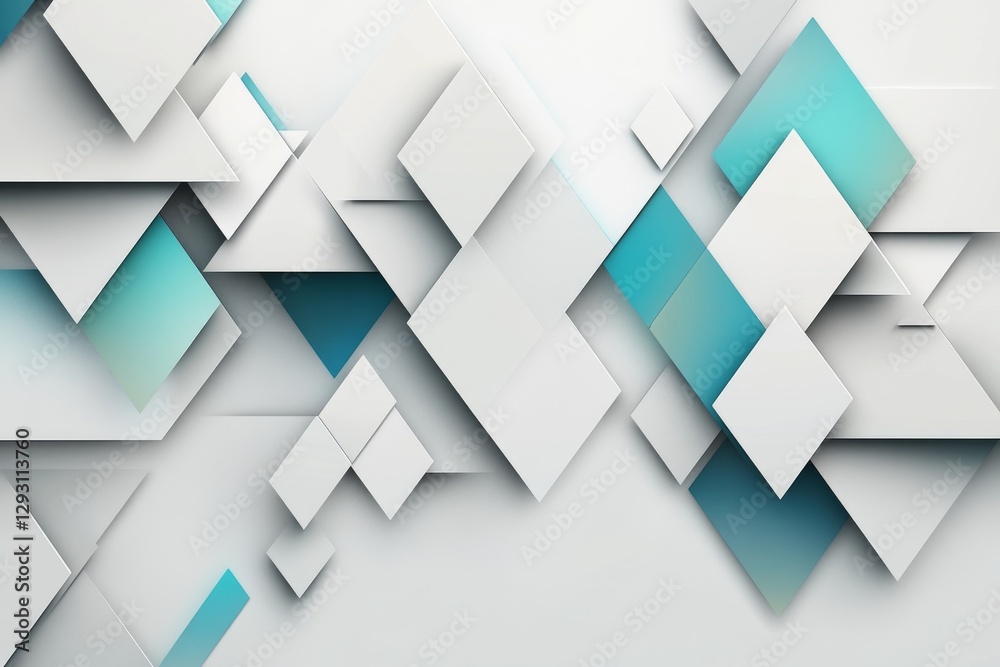 Poster geometric patterns create a modern abstract design with teal and white colors in a dynamic compositi