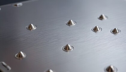 Metal Spikes: A close-up shot of a metal surface featuring a pattern of sharp, metallic spikes, showcasing a study in textures, light, and shadows.