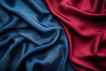 Fototapeta premium Draped fabric in rich blue and deep red tones showcases textures and color contrasts perfect for design projects
