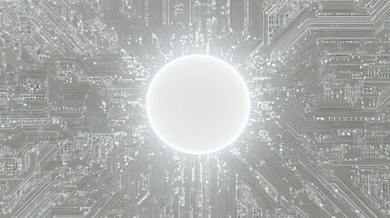 Abstract digital circuit board with central light sphere.