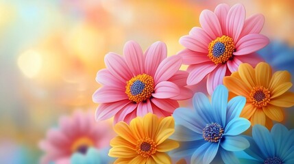 Fototapeta premium A vibrant floral background featuring colorful blooms, perfect for spring or summer themes in promotional materials, invitations, and banners.
