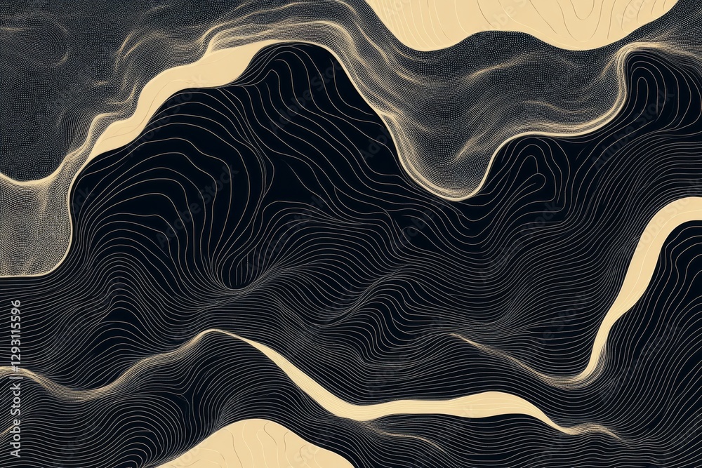 Poster intricate lines and curves form a captivating abstract pattern in a monochromatic landscape design