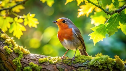Fototapeta premium Majestic Bird Perched on Lush Green Tree Branch, Sunny Day