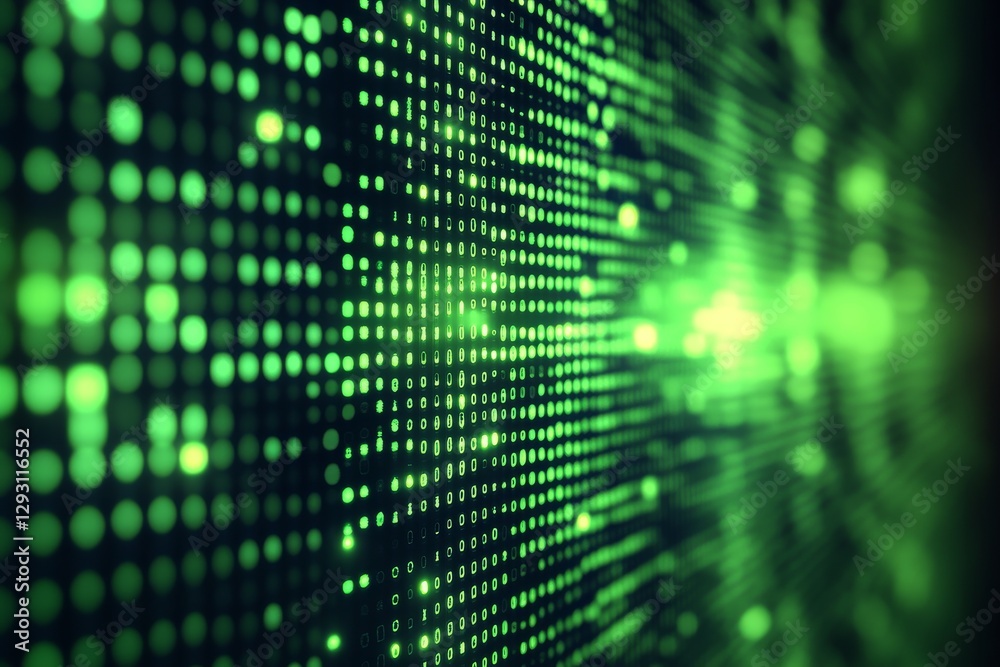 Poster digital matrix of green pixels creating a mesmerizing pattern in a tech-inspired environment