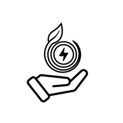 sustainable icon. green energy vector in hand. lightning symbol. reuse, recycle, net zero, green energy, eco friendly concept. Line design style