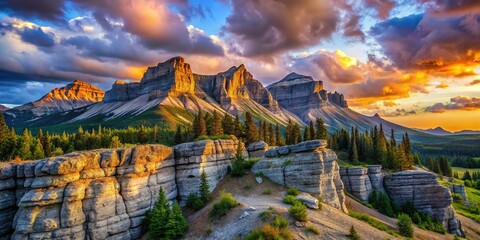 Fototapeta premium Majestic Crowsnest Pass Rock Formations near Frank, Alberta, Canada