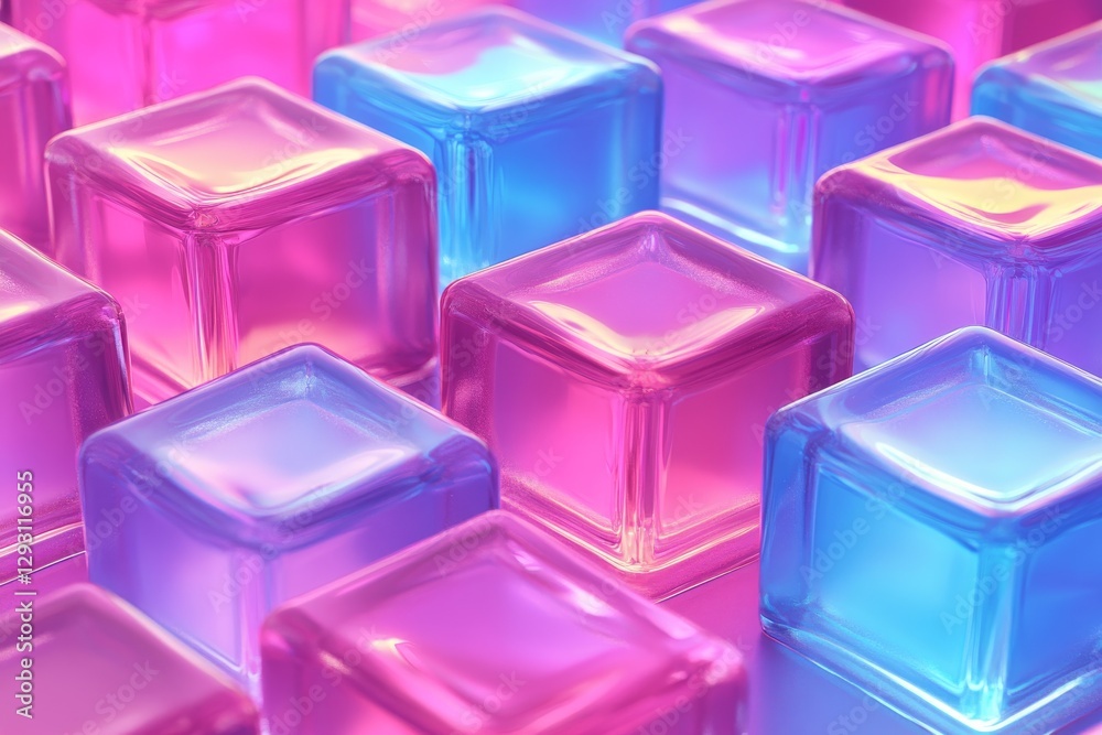 Poster colorful translucent blocks create a vibrant pattern in a playful arrangement illuminated by soft li