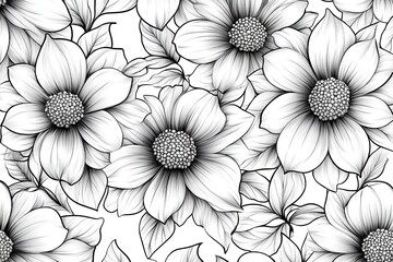Beautiful black and white floral pattern featuring detailed blooms and leaves for artistic inspiration