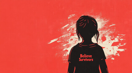 Poster advocating for survivor support with a strong message on a vibrant red background. SAAM Day of Action