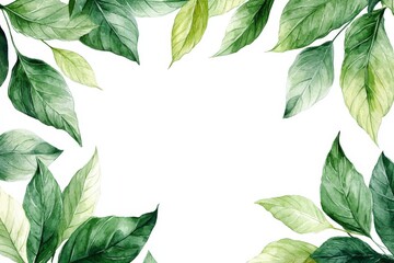 Green leaves creating a calming border on a white background for design or decoration purposes