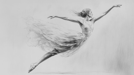 A monochrome pencil sketch of a ballerina mid-pirouette, AI Generative.