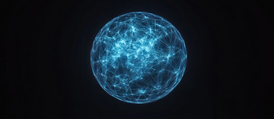 Obraz premium Abstract Blue Sphere with Glowing Network Connection on Dark Background