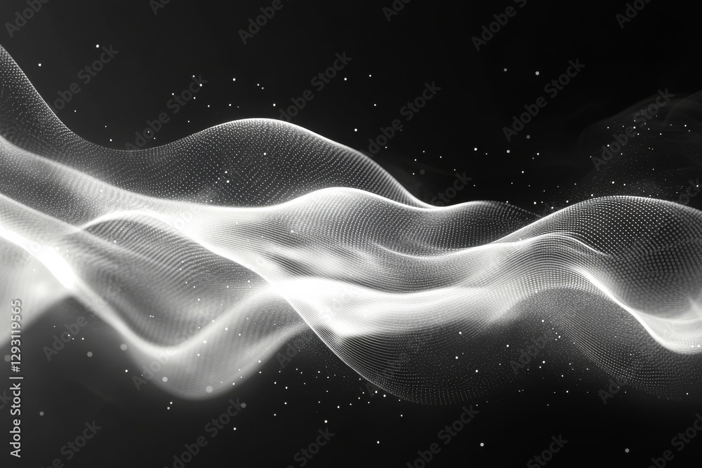 Poster elegant fluid wave patterns creating a mesmerizing visual of light and motion over a dark background