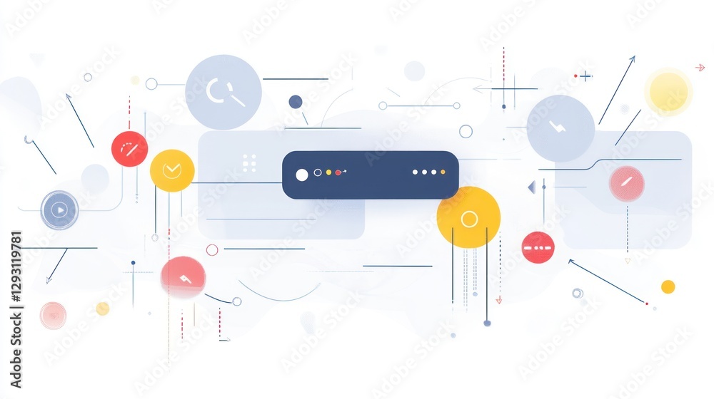 Poster abstract technology design with interconnected elements. colorful geometric shapes and lines represe