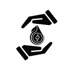 sustainable icon. green energy vector in hand. lightning symbol. reuse, recycle, net zero, green energy, eco friendly concept. Solid design style