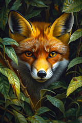 Fototapeta premium A painting of a red fox in the woods