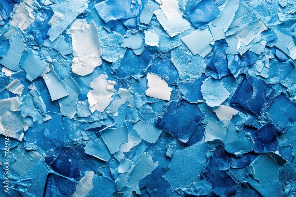 Poster plastic fragments reflect sunlight as ocean waves crash along the shore highlighting environmental p