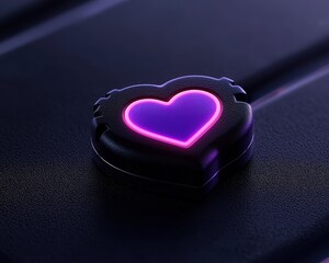 A glowing heart icon on a dark background, symbolizing love and connection in tech.