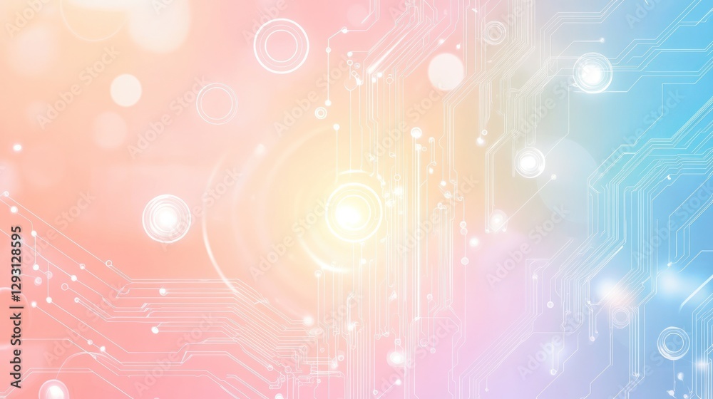 Poster abstract circuit board design with pastel color gradient bokeh effect.
