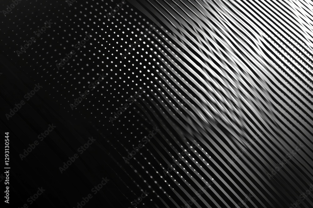 Poster abstract pattern with contrasting lines and dots creating a modern visual effect in black and white 