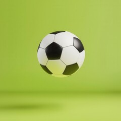 Black and White Soccer Ball on Green Background in Mid-Air