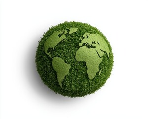 A green globe made from grass, symbolizing environmental awareness and sustainability.