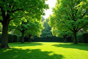 Obraz premium Serene Landscape Featuring Lush Green Trees and Well-Maintained Lawns, Providing a Tranquil and Picturesque Setting