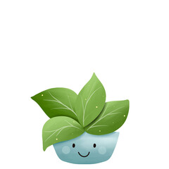 Watercolor cute plants potted