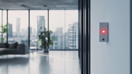 Carbon monoxide sensor flashing in a modern apartment with glass windows. Featuring caution and safety
