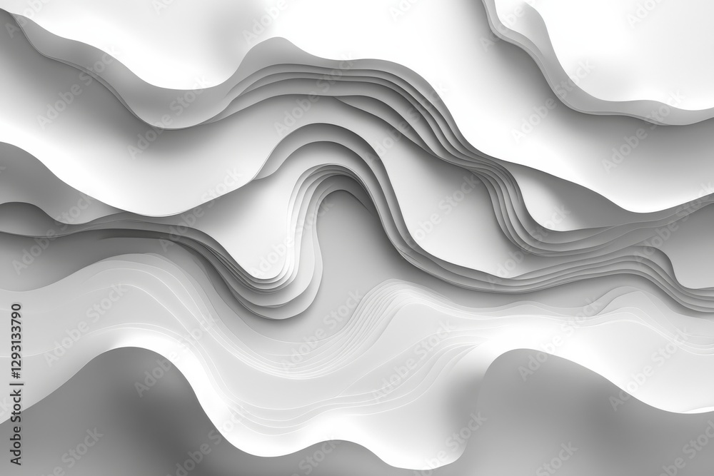 Poster flowing patterns of white paper create an abstract texture in a minimalist design space