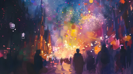Celebration New Year Watercolor painting