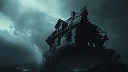 Ruined House Stormy Night