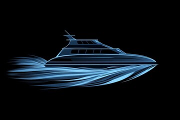 Sleek yacht gliding through dark waters with flowing blue trails behind its hull