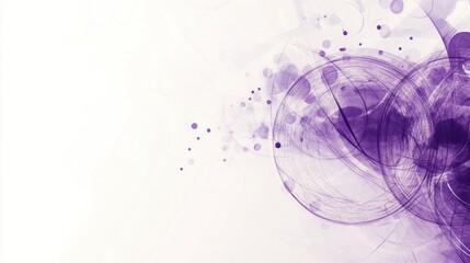 Abstract purple swirls and circles on white background.