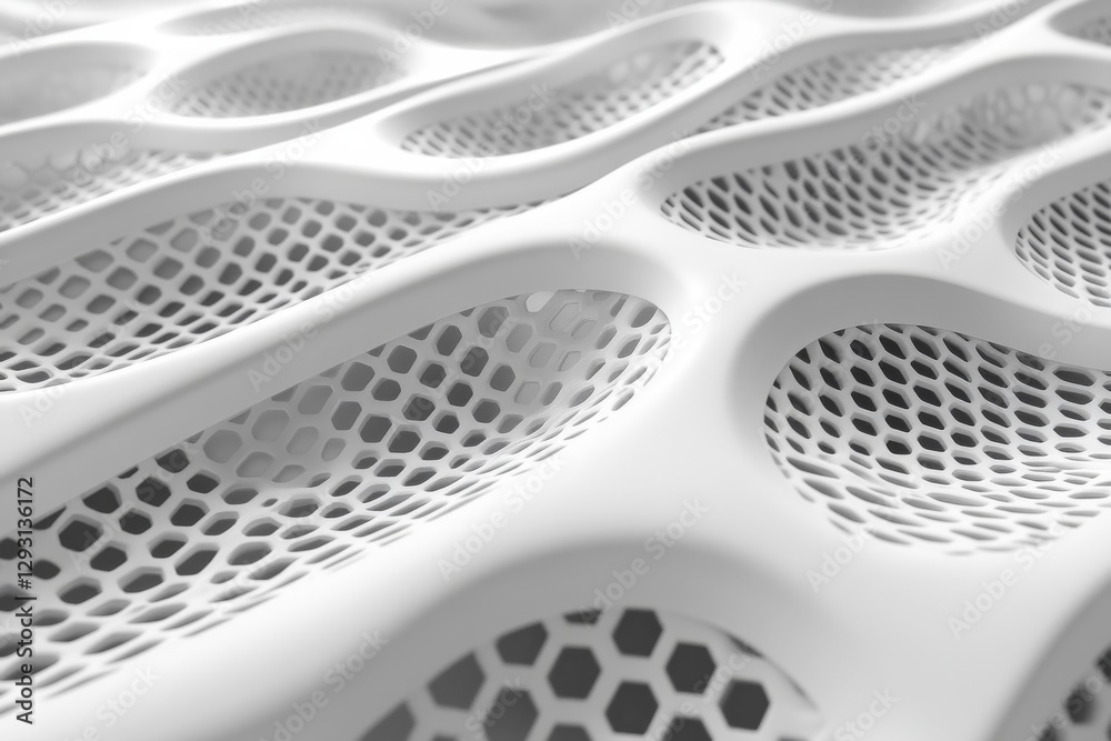 Poster intricate design of a white lattice structure showcasing organic forms and patterns in modern archit