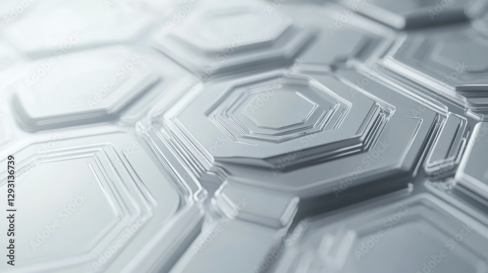 Poster abstract geometric pattern of layered hexagonal shapes.