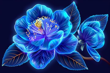 Modern flat schematic flower design with thin bright fluorescent lines for vibrant aesthetic appeal