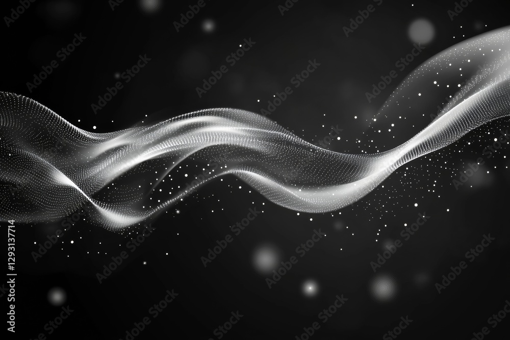 Aufkleber Flowing abstract lines with particles creating a sense of motion and depth in a dark background